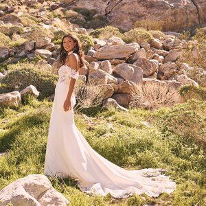 Crepe Fit and Flare Bridal Gown with Lace Detail